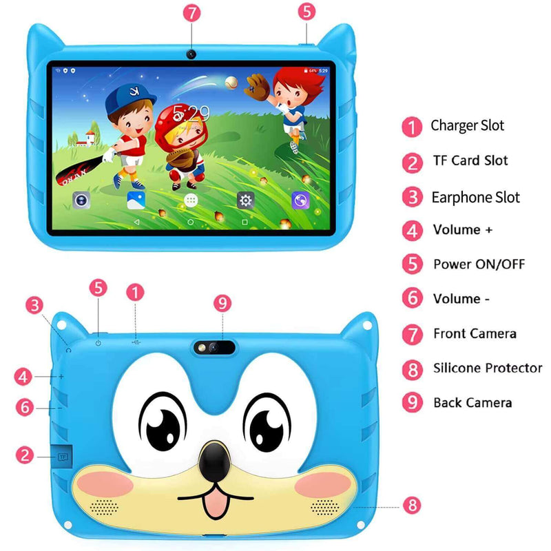 BDF - Tablet Infantil com Câmera Dupla, Android 13, 4GB RAM, 64GB ROM, Expansão de 1TB, 5G WiFi, Bateria 4000mAh - 1ClickComprou