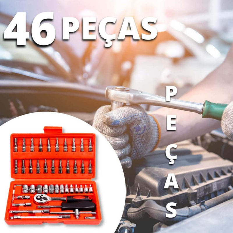 Kit De Ferramentas 46 Peças Chave Catraca Reversível Com Maleta - 1ClickComprou