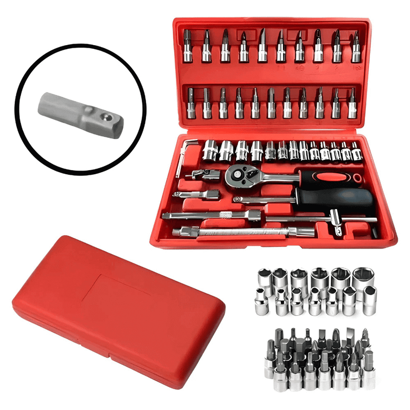 Kit De Ferramentas 46 Peças Chave Catraca Reversível Com Maleta - 1ClickComprou